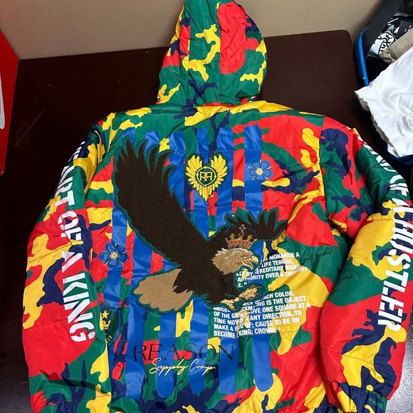 Reason Mens Multicolor Camouflage Long Sleeve Full Zip Puffer Jacket Size Large - Picture 2 of 4